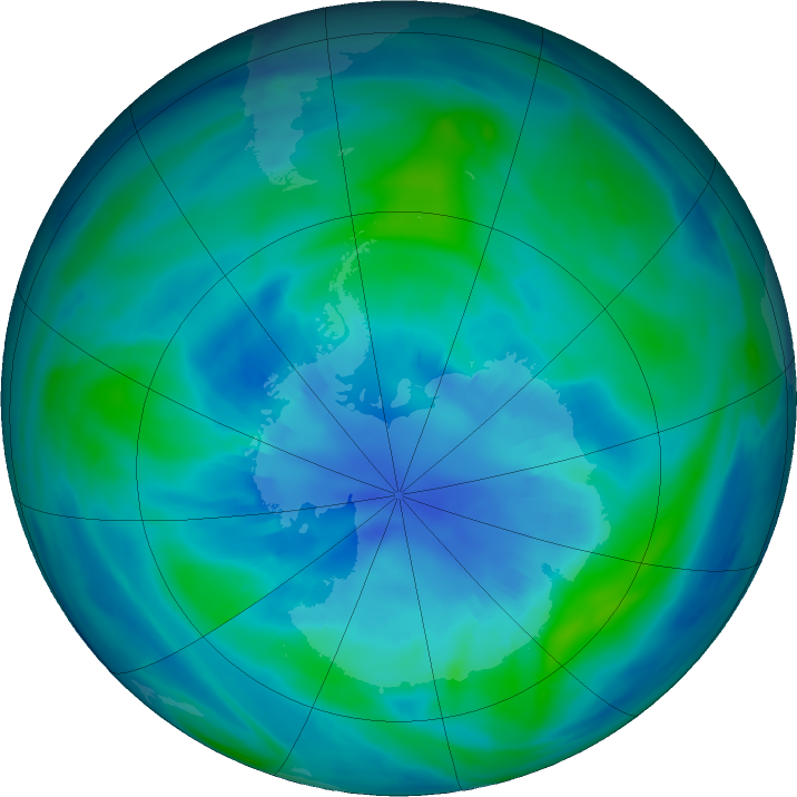 Antarctic ozone map for 10 April 2023